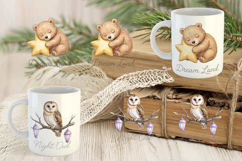 Mug Wrap Starry Night Sleepy Woodland Animals Sublimation artnoy 