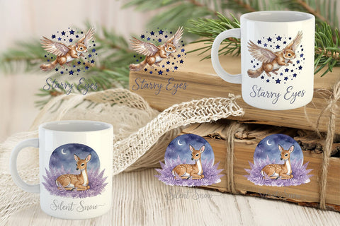 Mug Wrap Starry Night Sleepy Woodland Animals Sublimation artnoy 