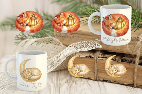 Mug Wrap Starry Night Sleepy Woodland Animals Sublimation artnoy 
