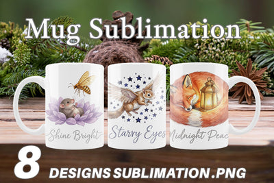 Mug Wrap Starry Night Sleepy Woodland Animals Sublimation artnoy 