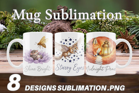 Mug Wrap Starry Night Sleepy Woodland Animals Sublimation artnoy 
