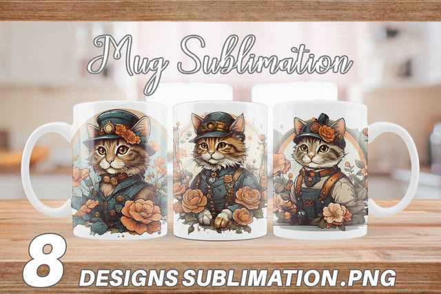 Mug Wrap Steampunk Cat Sublimation artnoy 