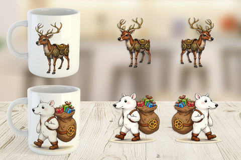 Mug Wrap Steampunk Christmas Animals Sublimation artnoy 