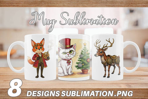 Mug Wrap Steampunk Christmas Animals Sublimation artnoy 