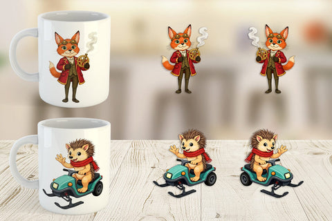 Mug Wrap Steampunk Christmas Animals Sublimation artnoy 