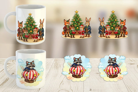 Mug Wrap Steampunk Christmas Animals Sublimation artnoy 