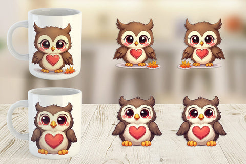 Mug Wrap Stitched Owl Poses Sublimation artnoy 