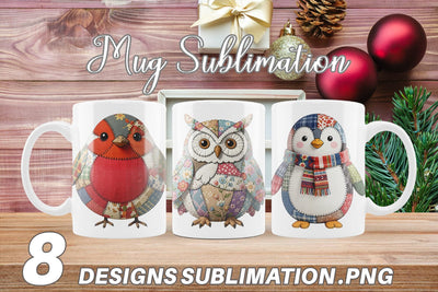 Mug Wrap Stitched Woodland Animal Patchwork Sublimation artnoy 