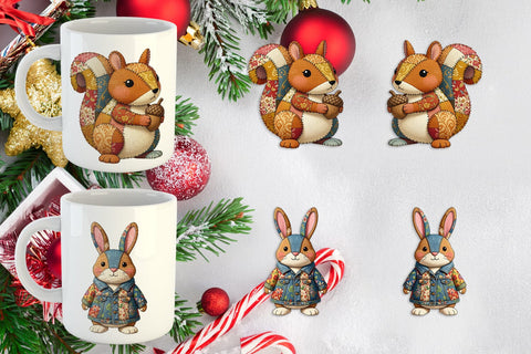 Mug Wrap Stitched Woodland Animal Patchwork Sublimation artnoy 