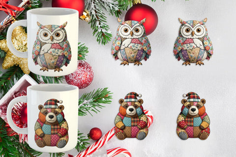 Mug Wrap Stitched Woodland Animal Patchwork Sublimation artnoy 