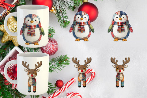 Mug Wrap Stitched Woodland Animal Patchwork Sublimation artnoy 