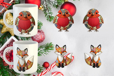 Mug Wrap Stitched Woodland Animal Patchwork Sublimation artnoy 
