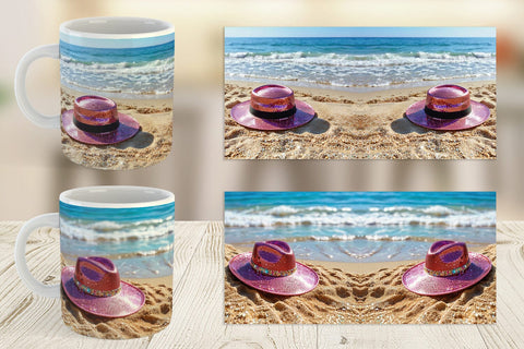 Mug Wrap Straw Hats on Sand Beach Sublimation artnoy 