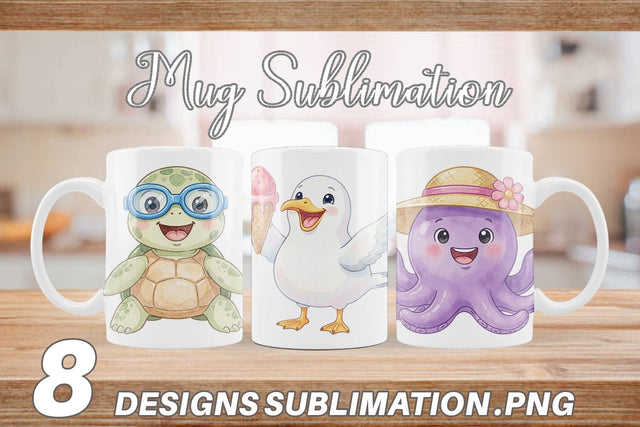 Mug Wrap Summer Animals Watercolor Sublimation artnoy 