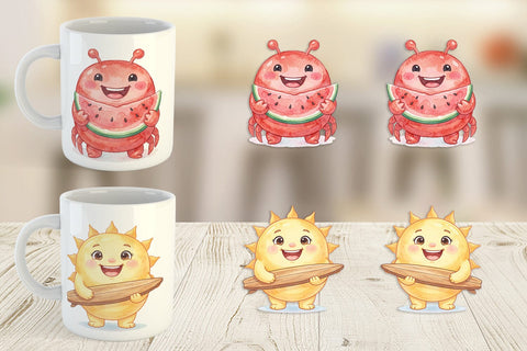 Mug Wrap Summer Animals Watercolor Sublimation artnoy 