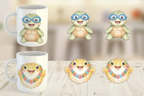 Mug Wrap Summer Animals Watercolor Sublimation artnoy 