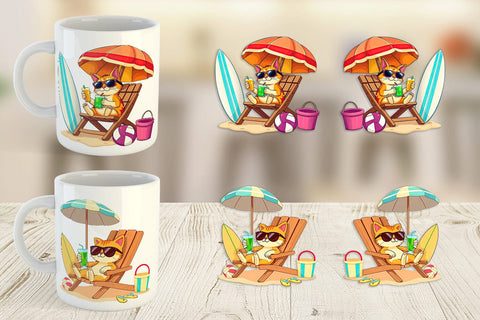 Mug Wrap Summer Cat Sublimation artnoy 