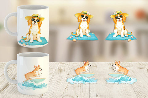 Mug Wrap Summer Dog Watercolor Sublimation artnoy 