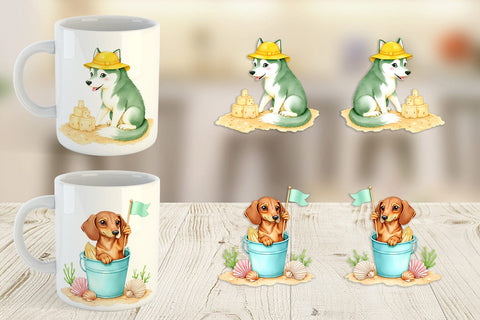 Mug Wrap Summer Dog Watercolor Sublimation artnoy 