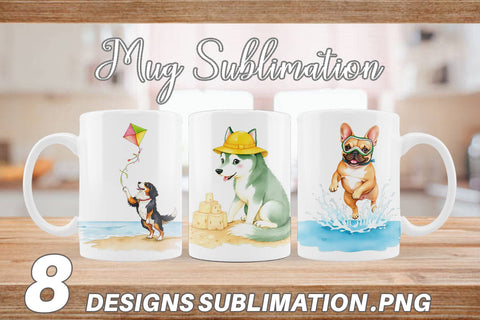 Mug Wrap Summer Dog Watercolor Sublimation artnoy 