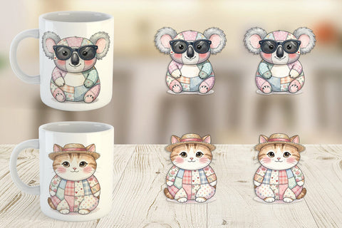 Mug Wrap Summer Fun Patchwork Animal Sublimation artnoy 