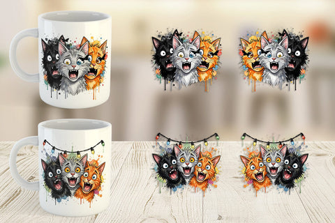 Mug Wrap Summer Night Panic Cats Watercolor Sublimation artnoy 