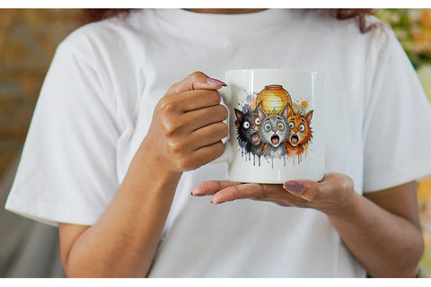 Mug Wrap Summer Night Panic Cats Watercolor Sublimation artnoy 