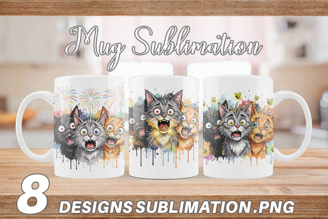 Mug Wrap Summer Night Panic Cats Watercolor Sublimation artnoy 