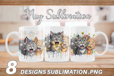 Mug Wrap Summer Night Panic Cats Watercolor Sublimation artnoy 