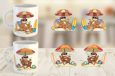 Mug Wrap Summer Sloth Sublimation artnoy 