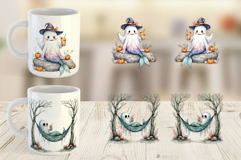 Mug Wrap Summerween Ghost Mermaids Sublimation artnoy 