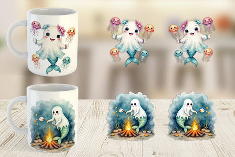 Mug Wrap Summerween Ghost Mermaids Sublimation artnoy 
