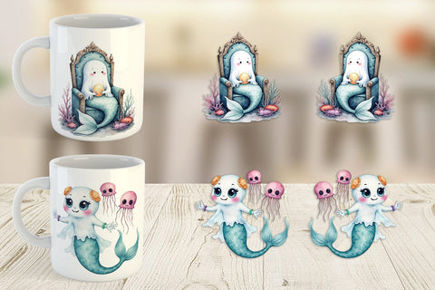 Mug Wrap Summerween Ghost Mermaids Sublimation artnoy 