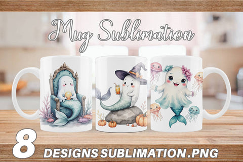 Mug Wrap Summerween Ghost Mermaids Sublimation artnoy 