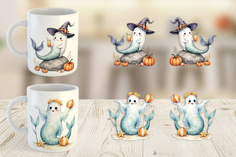 Mug Wrap Summerween Ghost Mermaids Sublimation artnoy 