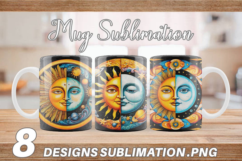 Mug Wrap Sun and Moon Surrealism Sublimation artnoy 