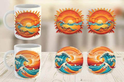 Mug Wrap Sunset Waves Beach Sublimation artnoy 