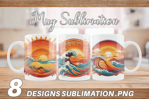 Mug Wrap Sunset Waves Beach Sublimation artnoy 