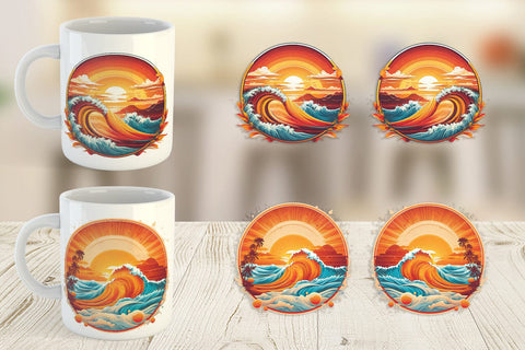 Mug Wrap Sunset Waves Beach Sublimation artnoy 