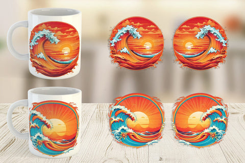 Mug Wrap Sunset Waves Beach Sublimation artnoy 