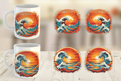 Mug Wrap Sunset Waves Beach Sublimation artnoy 