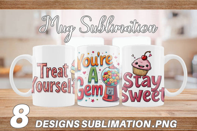 Mug Wrap Sweet Nostalgia Retro Kawaii Dessert Quote Sublimation artnoy 