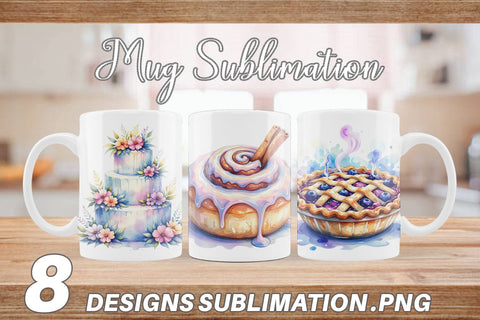 Mug Wrap Sweet Watercolor Cakes & Pies Sublimation artnoy 