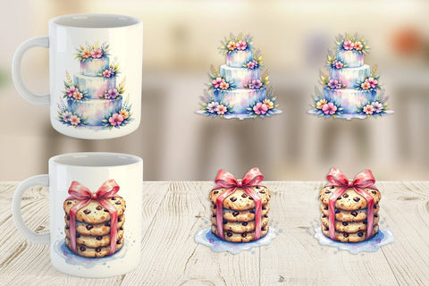 Mug Wrap Sweet Watercolor Cakes & Pies Sublimation artnoy 