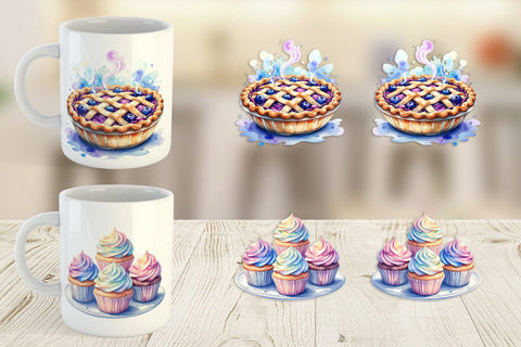 Mug Wrap Sweet Watercolor Cakes & Pies Sublimation artnoy 