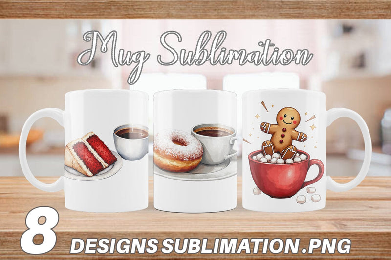 Mug Wrap Sweet Winter Treats & Coffee Watercolor Sublimation artnoy 