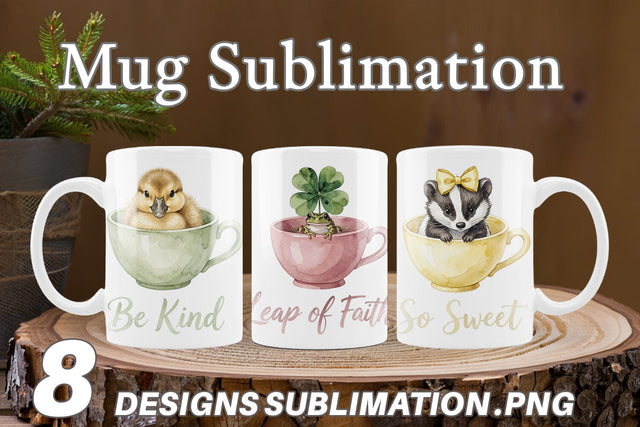 Mug Wrap Teacup Woodland Creature Watercolor Sublimation artnoy 