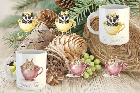 Mug Wrap Teacup Woodland Creature Watercolor Sublimation artnoy 