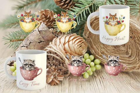 Mug Wrap Teacup Woodland Creature Watercolor Sublimation artnoy 