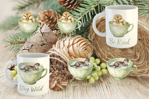 Mug Wrap Teacup Woodland Creature Watercolor Sublimation artnoy 